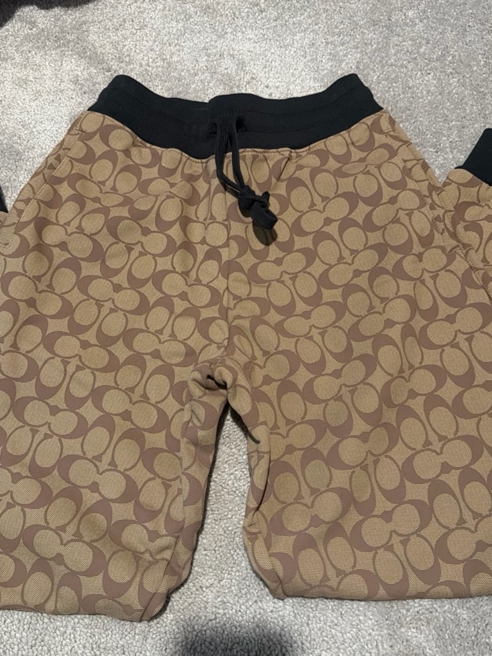 Coach Kids Tan & Brown Signature Logo Jogger Shorts